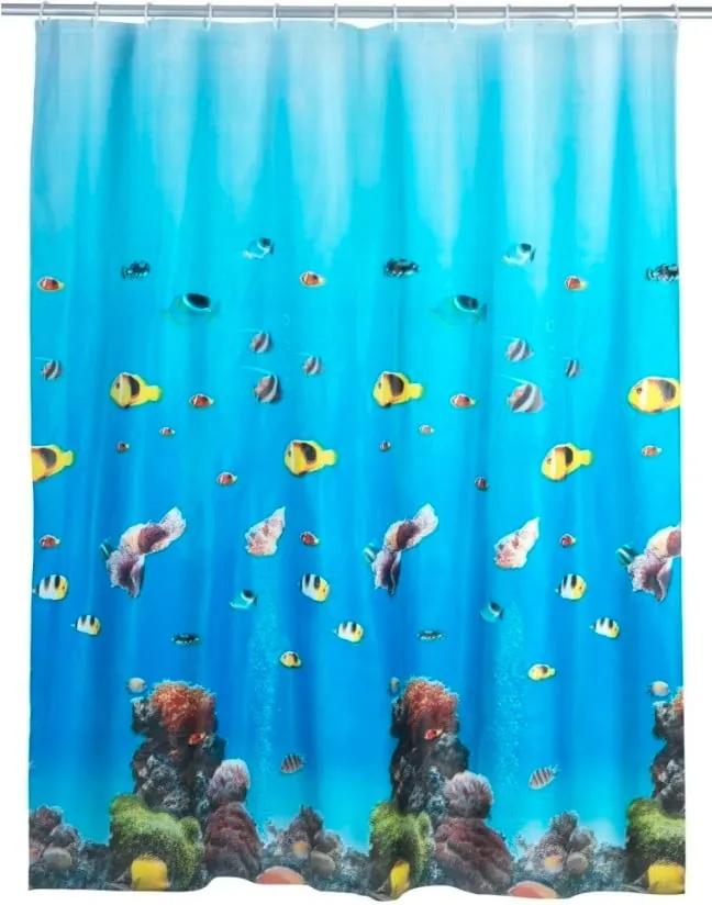 Modrý sprchový záves Wenko Ocean, 180 × 200 cm