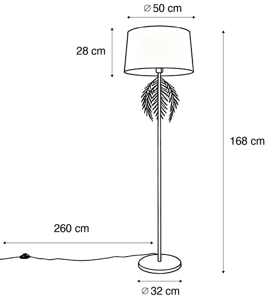 Stojaca lampa zlatá 145 cm s čiernym bavlneným tienidlom 50 cm - Botanica