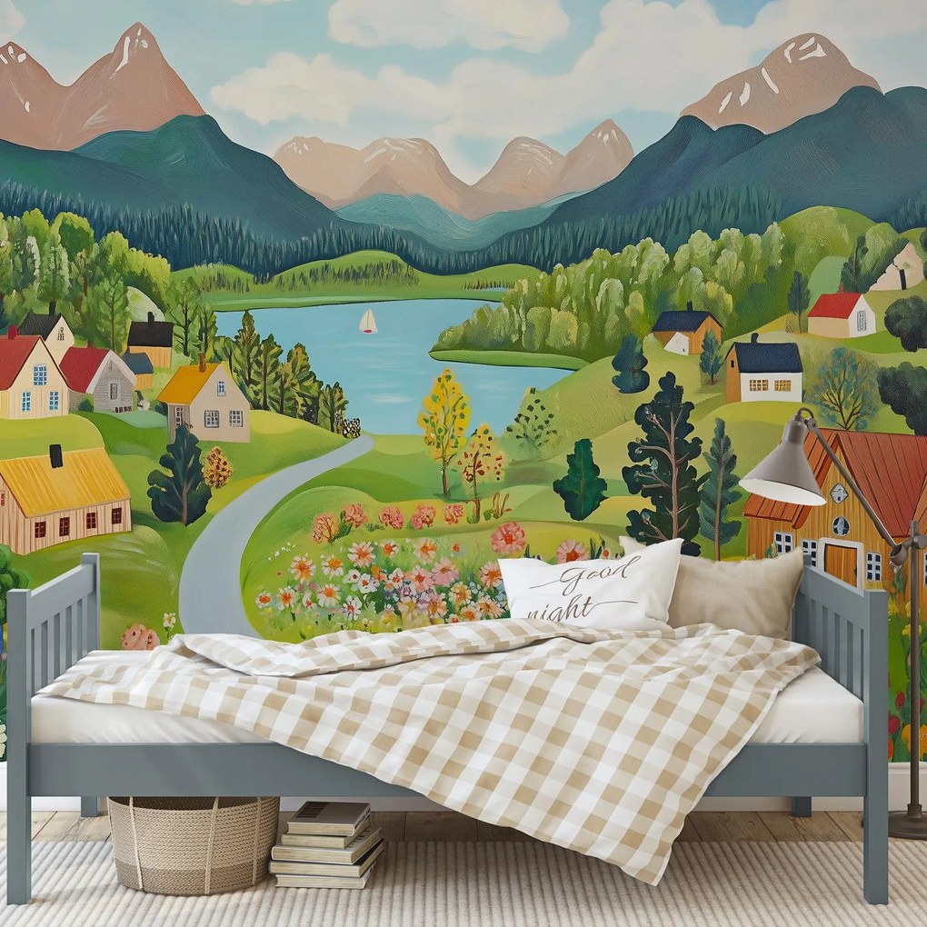 Fototapeta - Dedina v horách (147x102 cm)