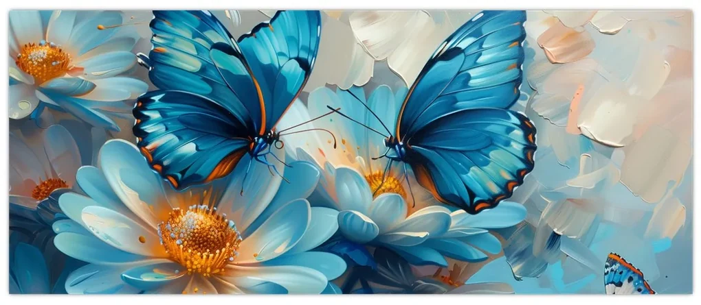 Obraz - Modrí motýle (120x50 cm)