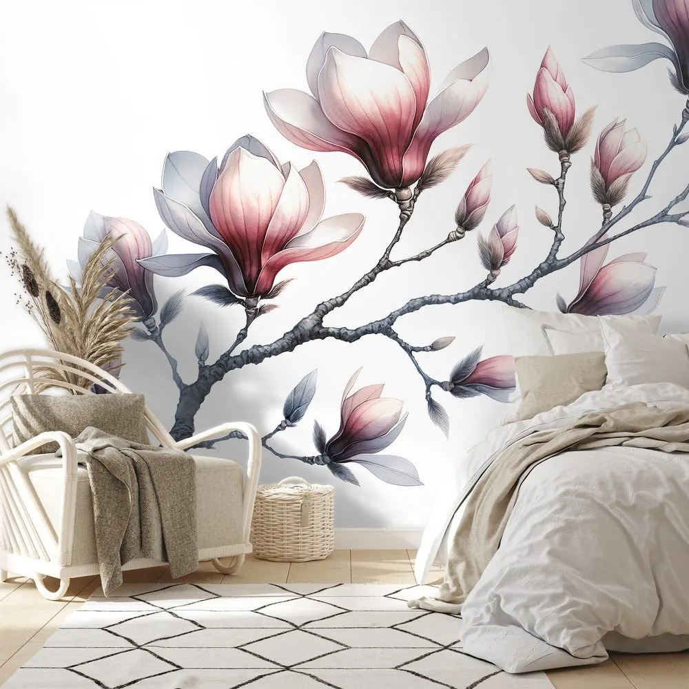 Fototapeta jemné magnólie na bielom pozadí