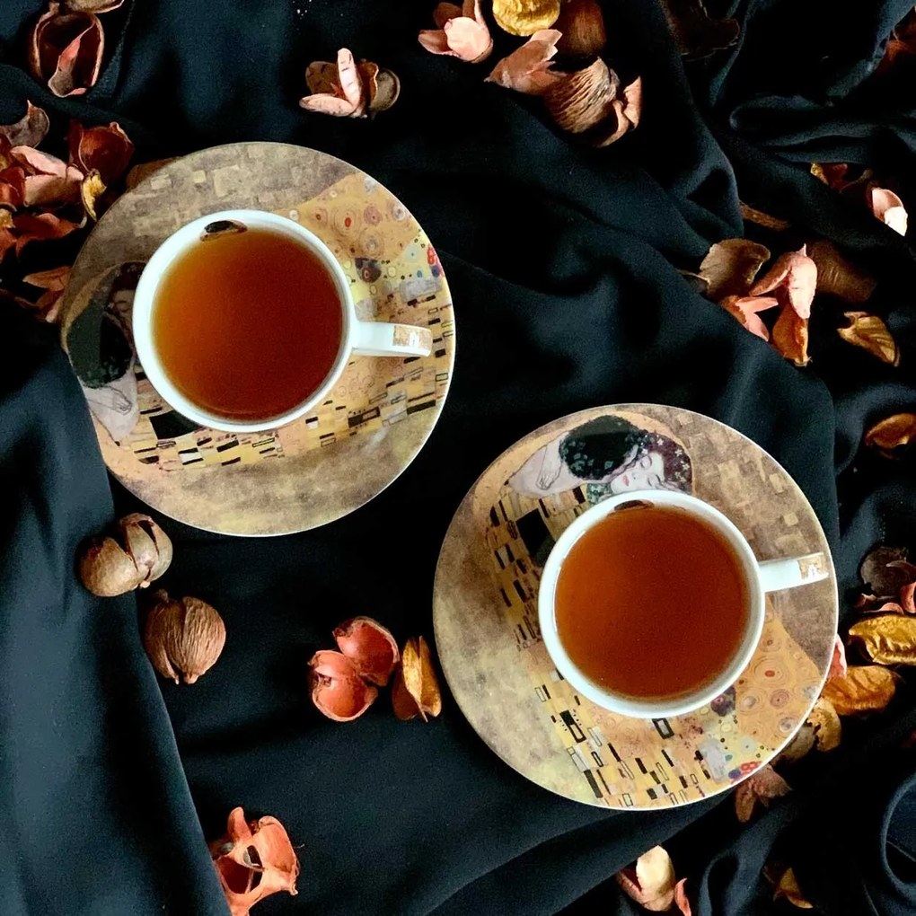 Porcelánová šálka s podšálkou Klimt The Kiss 90 ml sada 2ks