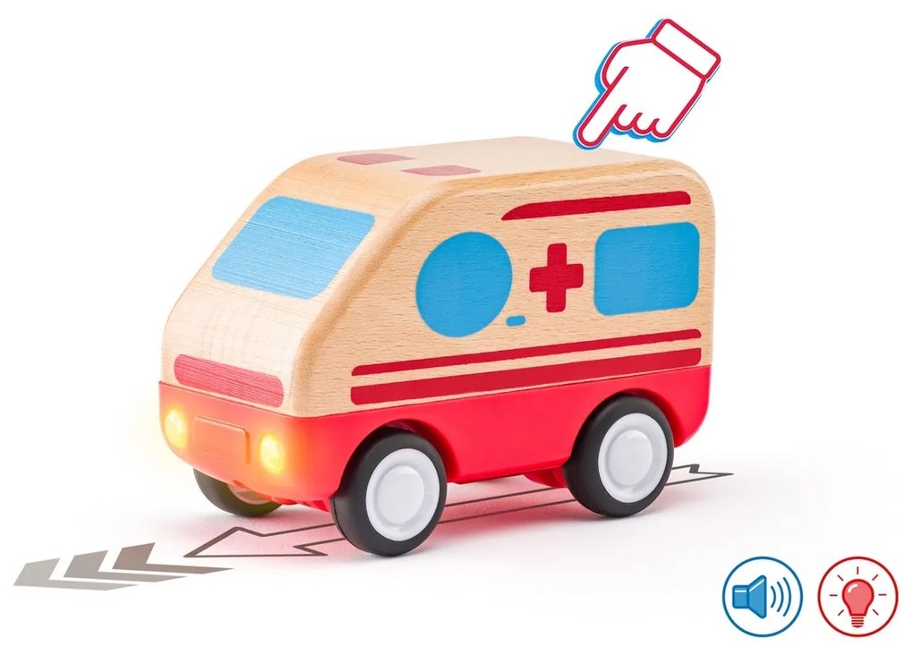Woody Auto sanitka so zvukmi a svetlom, zotrvačník