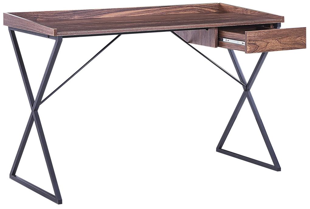 Písací stôl so zásuvkou 120 x 54 cm tmavé drevo/čierna NOXON Beliani