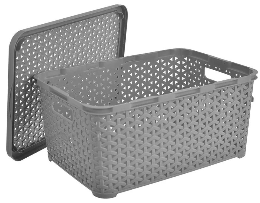 Úložný box, ratanový košík, HOBBY s vekom, sivý, 10 l - 35 x 24 x 16 cm