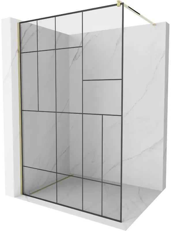 Mexen Kioto sprchová zástena 110x200 cm 8 mm, zlatý profil, sklo čierny vzor 2, 800-110-101-50-78
