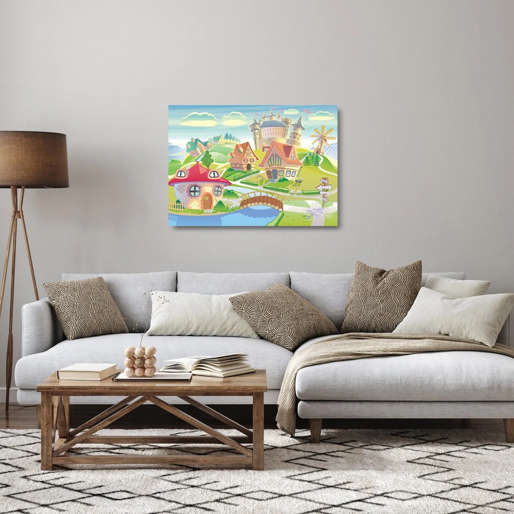 Sklenený obraz - Farebné mestečko (70x50 cm)
