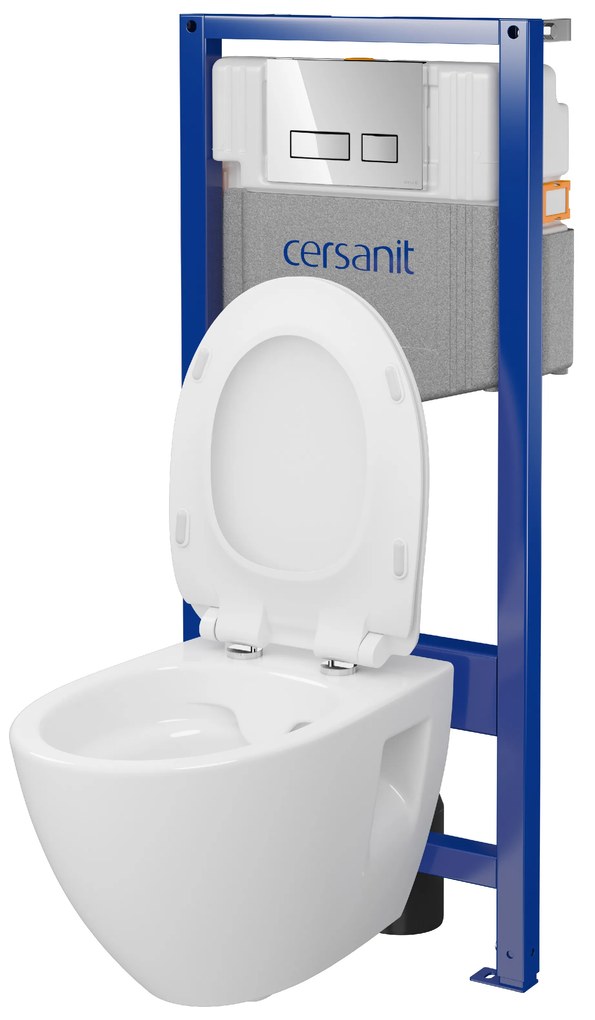 Cersanit Moduo, System50 MECH podomietkový rám + závesná wc misa Moduo Plus CleanOn + chrómové tlačidlo MOVI II, S701-769