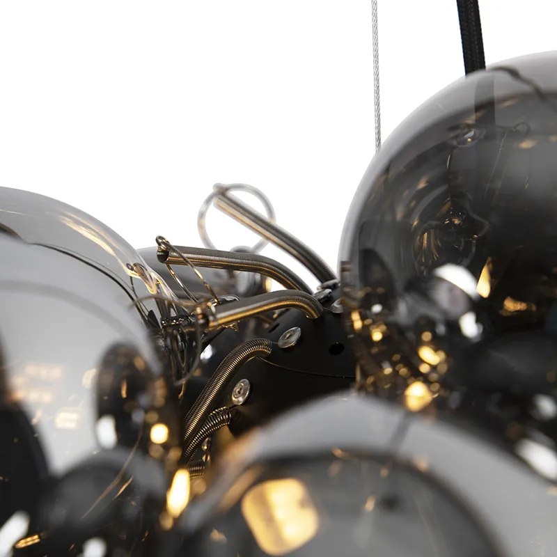 Inteligentné závesné svietidlo čierne s dymovým sklom 8-svetiel okrúhle vrátane Zigbee G9 - Uvas