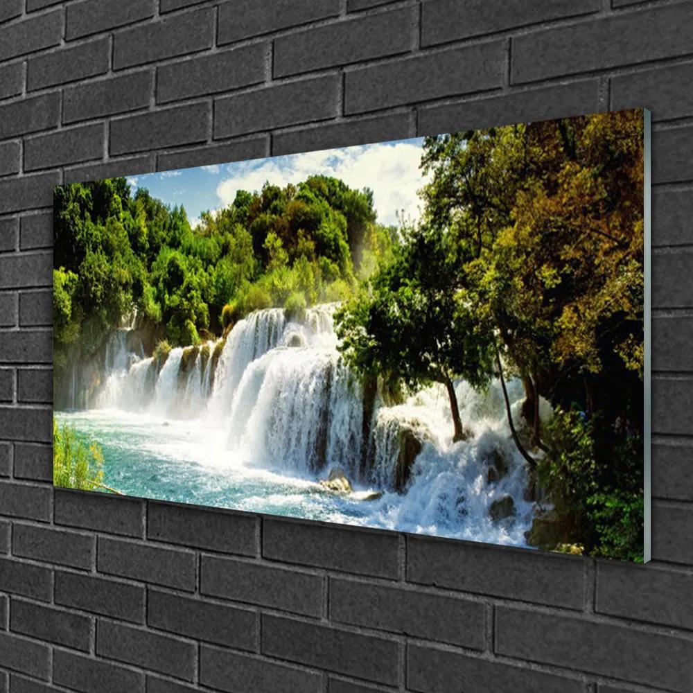 Skleneny obraz Vodopád príroda les 125x50 cm
