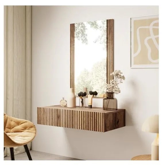 Nástenná polica + nástenné zrkadlo WITH dub wotan