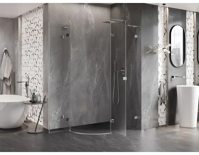 Mexen Lunar, L pravý polkruhový sprchový kút 90 x 80 cm, 8mm číre sklo, chrómový profil, 833L-090P-080L-01-00