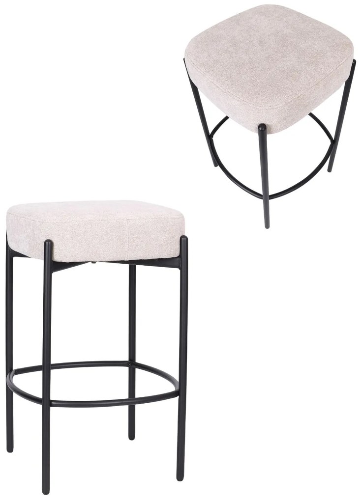 Štvorcová barová stolička s opierkou na nohy Dolly, béžová