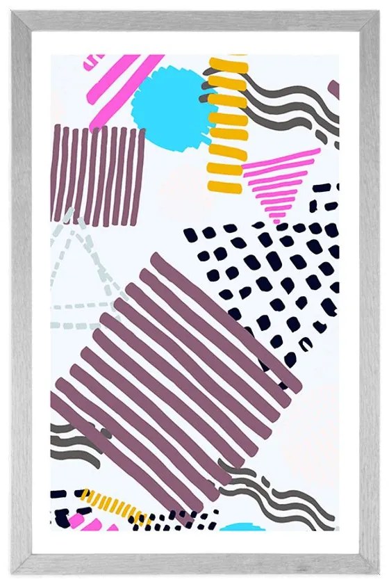 Plagát s paspartou Memphis vzor v pop-art štýle - 60x90 black