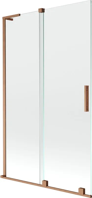 Mexen Velar L, 2-krídlová posuvná vaňová zástena 110 x 150 cm, 8mm číre sklo, medená matná, 896-110-003-01-65