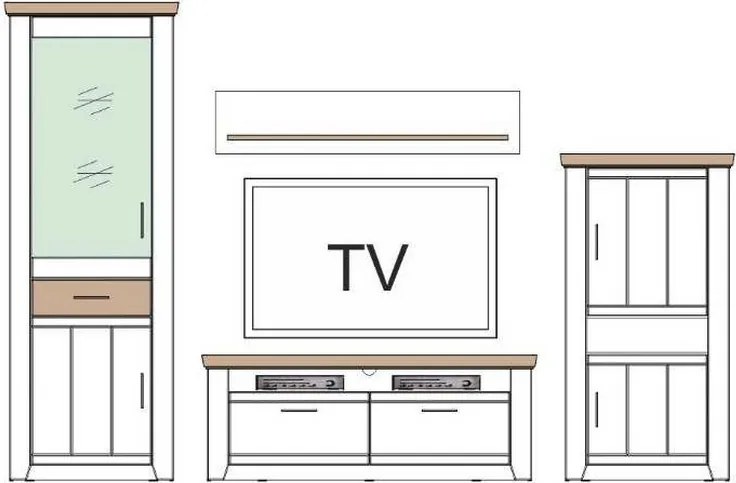 Obývacia stena Cruz, kombi, bielená pínia/šedý dub