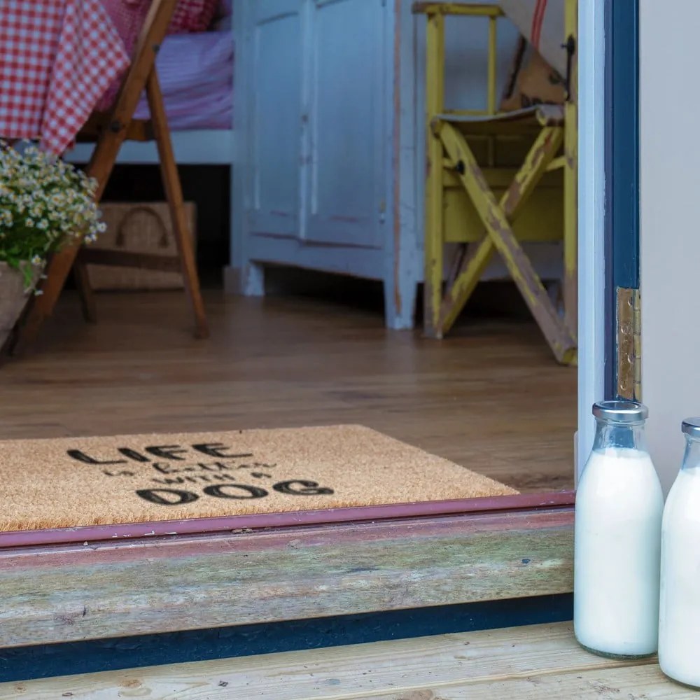 Rohožka z kokosového vlákna 60x90 cm Life Is Better With &amp; Dog – Artsy Doormats