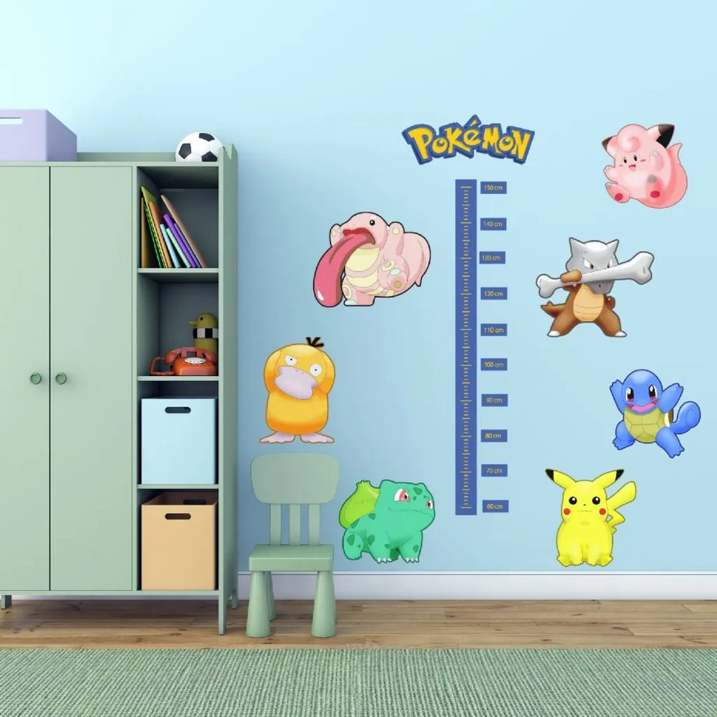 PIPPER. Textilná nálepka na stenu "Detský meter - Pokemón"
