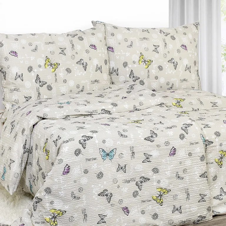 Goldea krepové posteľné obliečky - vzor 849 farební motýle na sivom 140 x 220 a 70 x 90 cm