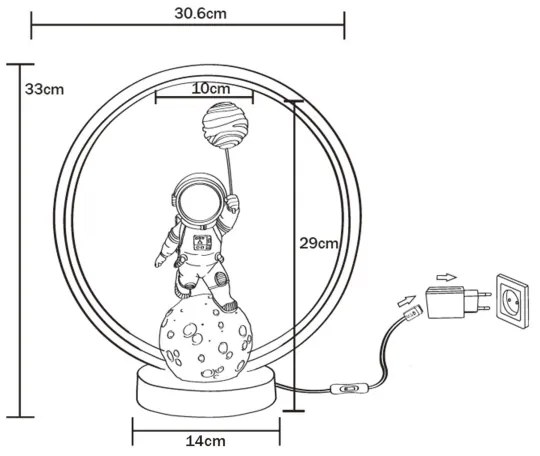 Zuma Line EX04F307U-1 - LED Stolná lampa ASTRONAUT LED/4W/5V čierna