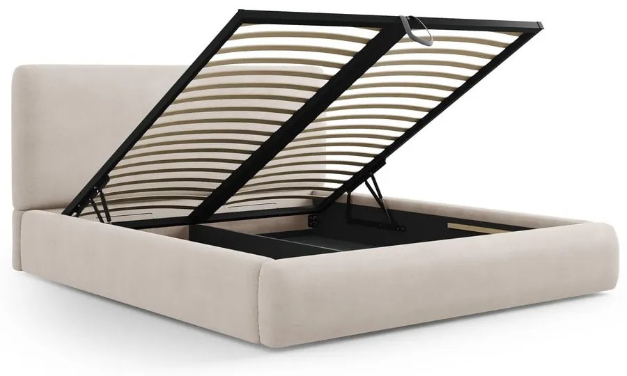 Béžová čalúnená dvojlôžková posteľ s úložným priestorom s roštom 180x200 cm Colonel – Cosmopolitan Design