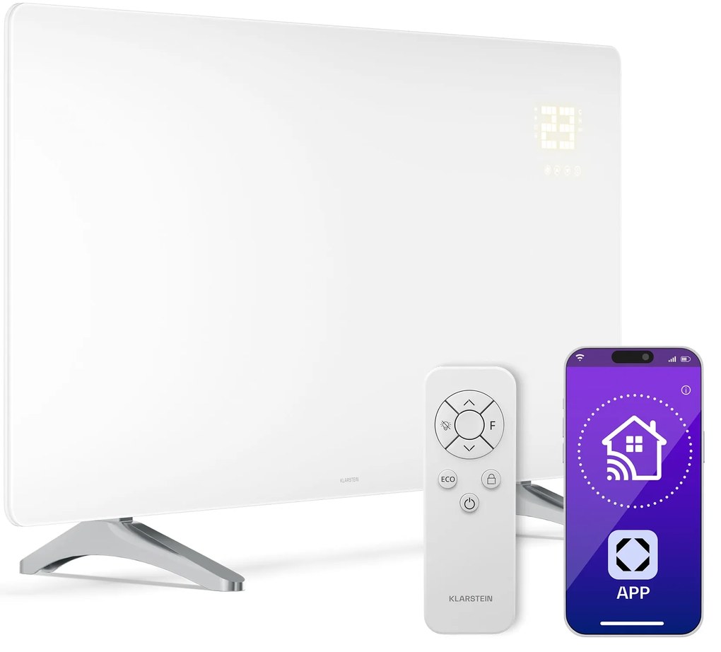 Klarstein Wonderglass infračervený panel | 720 W | 8 - 15 m² | Moderný sklenený dizajn | 120 cm x 68 cm
