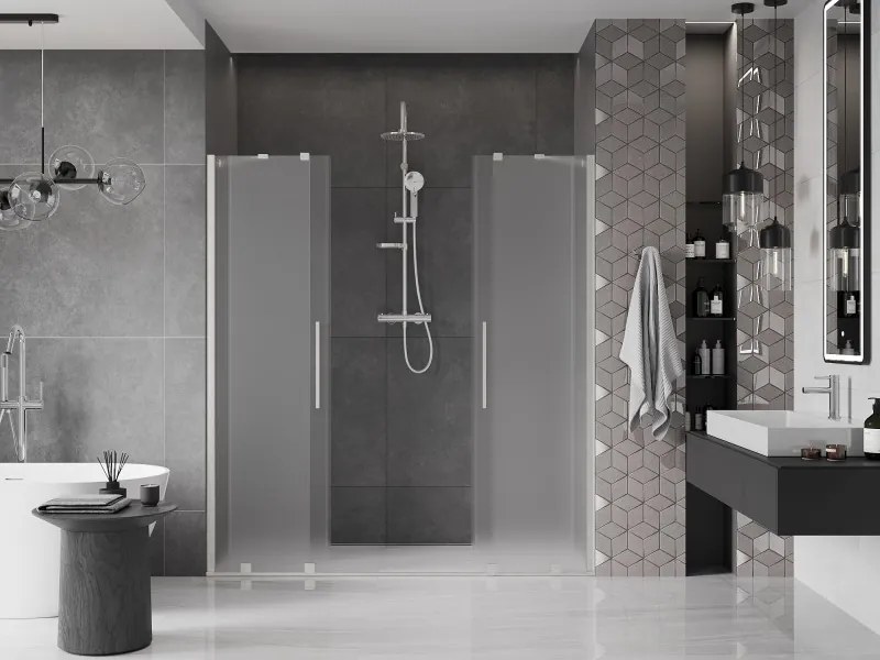 Mexen Velar Duo, posuvné sprchové dvere do otvoru 200 cm, 8mm sklo námraza, brúsená oceľ, 871-200-000-32-97