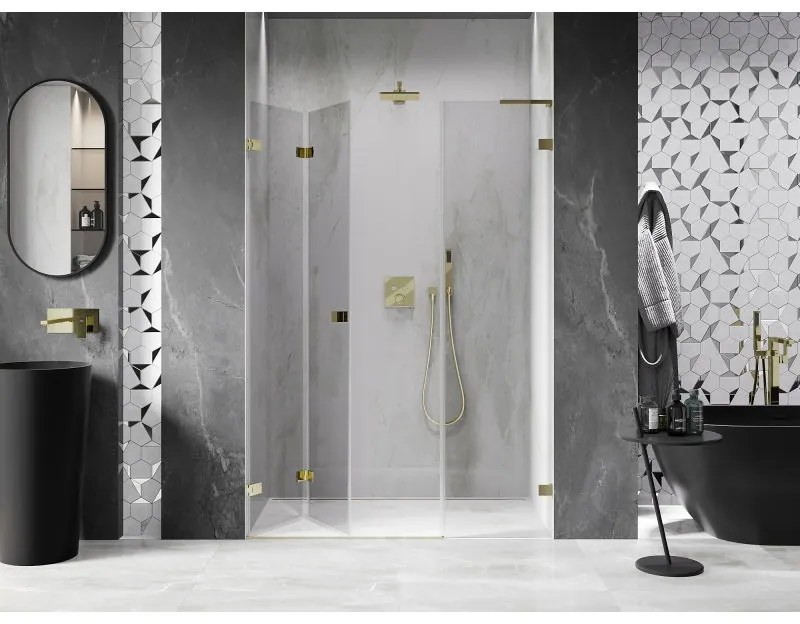 Mexen Lunar-F, L skladacie ľavé sprchové dvere 110 cm, číre sklo, zlatý profil, 836SL-110-050-50-00-L