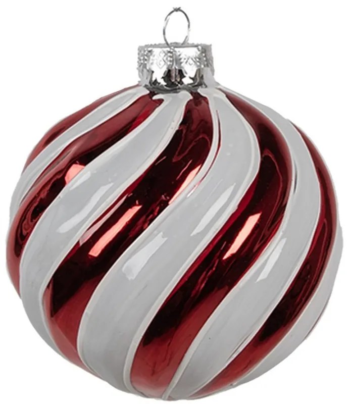 Červenobiela sklenená vianočná ozdoba gule - Ø 10*10 cm
