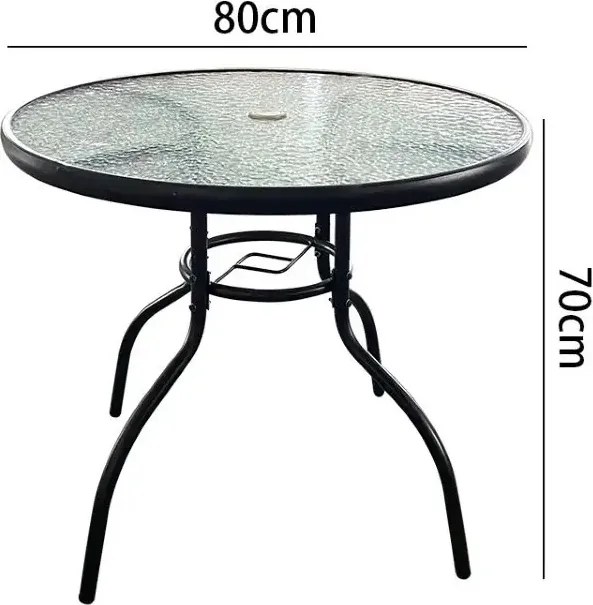 TRENDIE Záhradný stolík so sklom 80 cm okrúhly