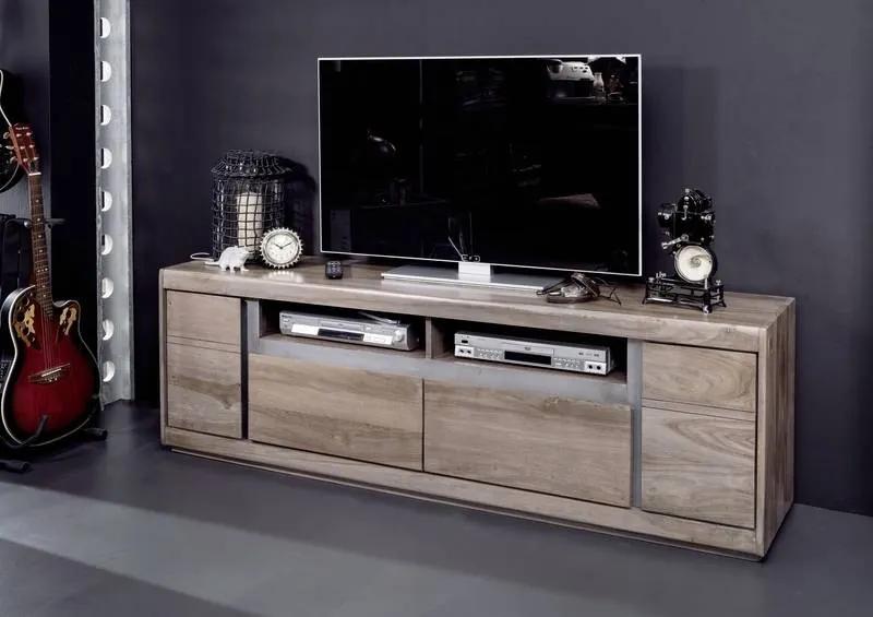Bighome - ROUND TV stolík - 2 skrinky 180x60 cm, dymová, palisander