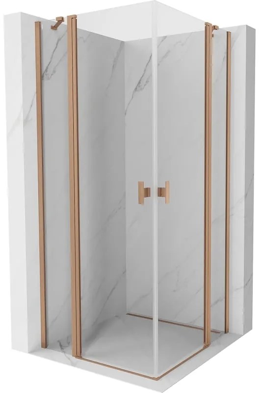 Mexen, Mexen Mist Duo výklopný sprchový kút 80 x 80 cm, transparentný, brúsená meď - 8A4-080-080-65-00