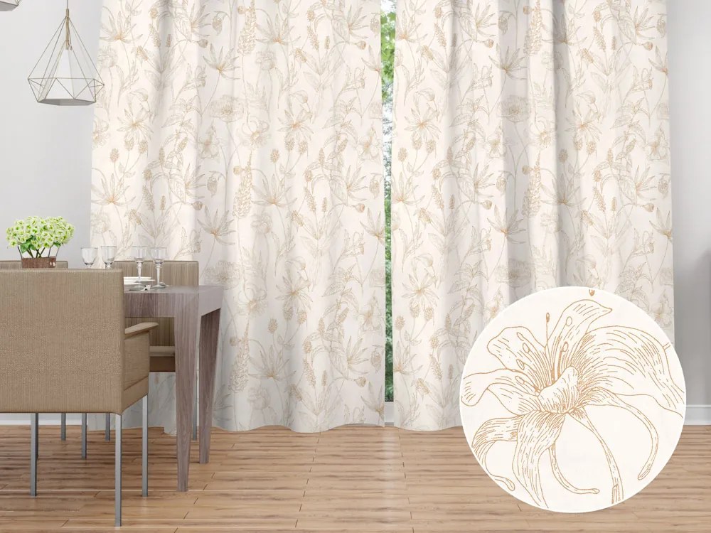Biante Bavlnený záves Sandra SA-425 Hnedé listy na smotanovom 140x170 cm