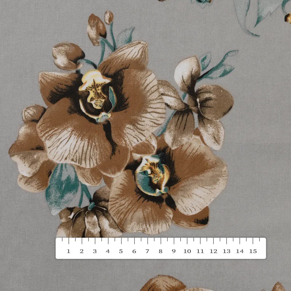 Biante Bavlnený okrúhly obrus Sandra SA-622 Hnedé orchidey na sivom Ø 150 cm