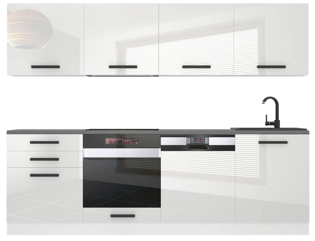 Kuchynská linka Belini Premium Full Version 240 cm biely lesk s pracovnou doskou ALICE