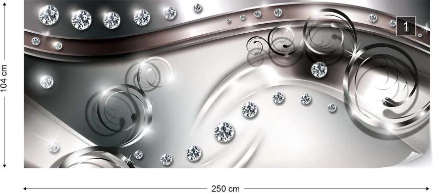 Fototapeta GLIX - 3D Luxury Silver And Diamonds Swirls + lepidlo ZADARMO Vliesová tapeta  - 250x104 cm