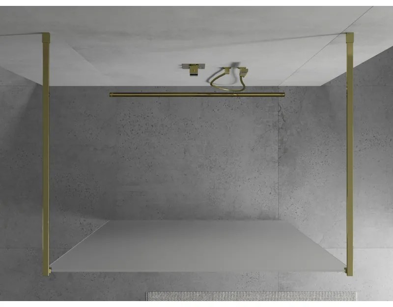 Mexen Kioto, priechodná sprchová zástena 100 x 200 cm, 8mm sklo námraza, 2x zlatá stabilizačná rozpera, 800-100-002-50-30
