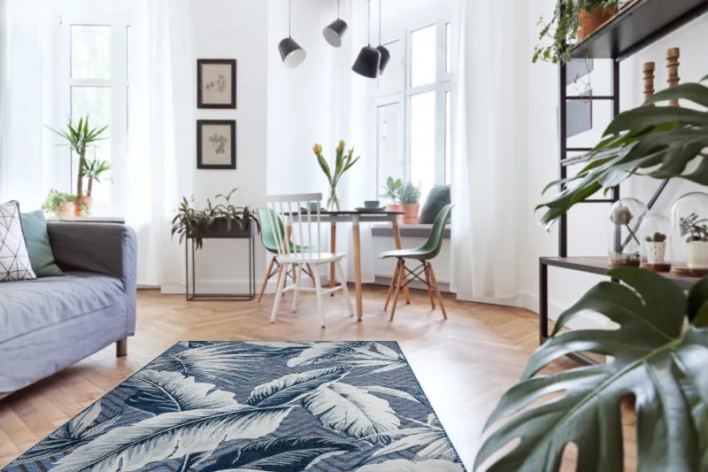 Dywany Łuszczów, Kusový koberec Botanic 65242 Feathers navy – na von aj na doma, 117x170, modrá, chodba / predsieň