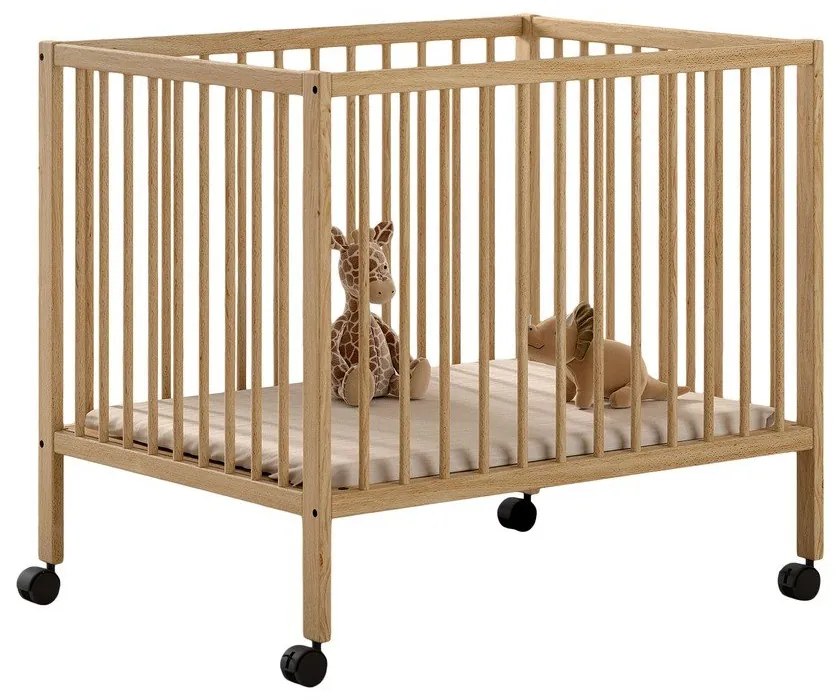 Detská ohrádka z bukového dreva s nastaviteľnou výškou/na kolieskach 95x75 cm v prírodnej farbe Dino – Vipack
