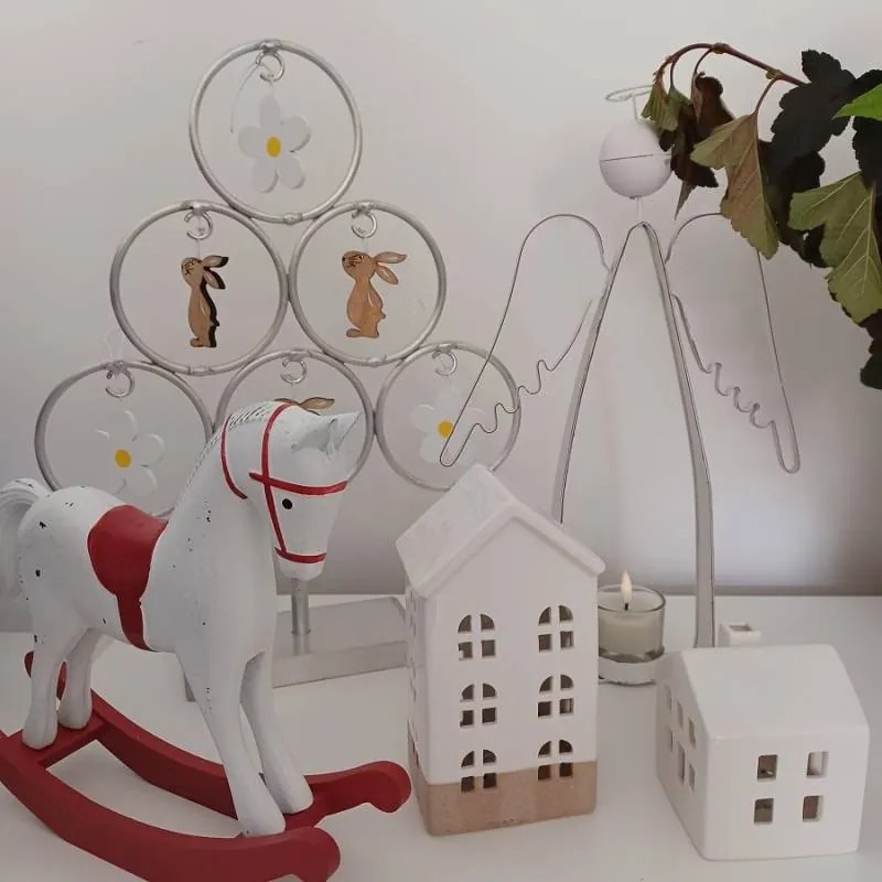 DECOLED Veľkonočná drevená dekorácia 6 cm, kvetina a zajac, balenie 12 kusov