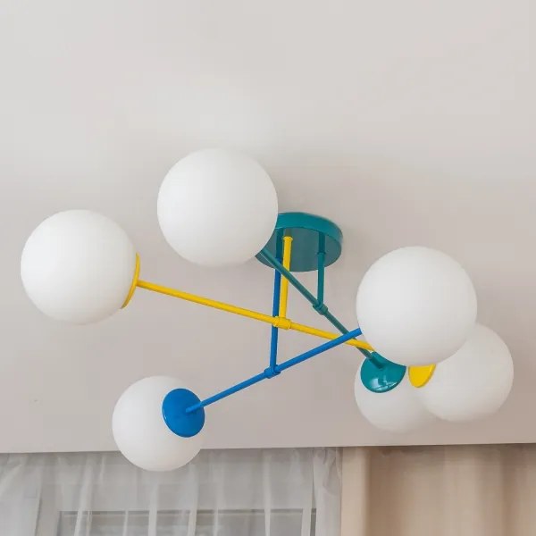 Prisadený luster MOON 6xE27/15W/230V tyrkysová/žltá/modrá