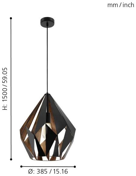 Eglo 49878 - Závesné svietidlo CARLTON 1 1xE27/60W/230V