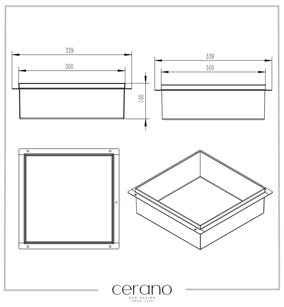 CERANO Cerano, zápustná polička do obkladu 30x30x10 cm, čierna matná, CER-CER-417473