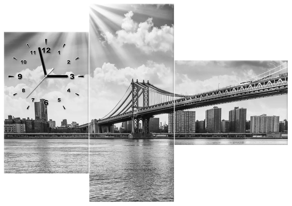 Gario Obraz s hodinami Brooklyn New York - 3 dielny Rozmery: 90 x 30 cm