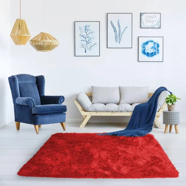 Protišmykový koberec SHAGGY červený