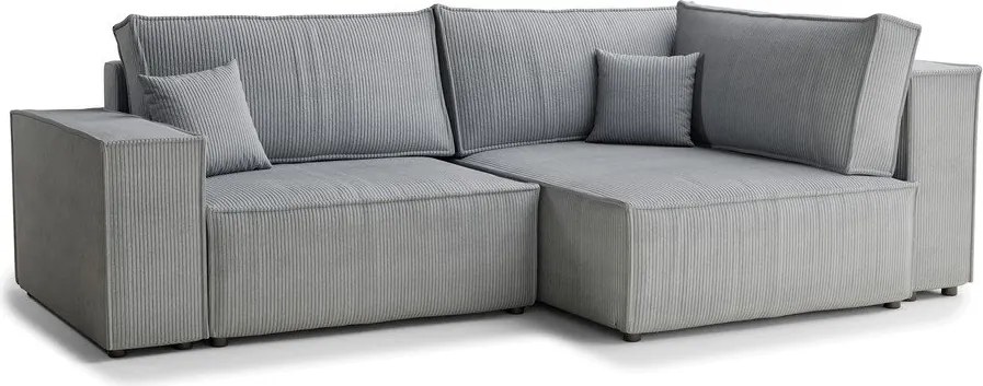 Sivá menčestrová rozkladacia/s úložným priestorom rohová pohovka (pravý roh/do L) Tonga – Maison de Rêve