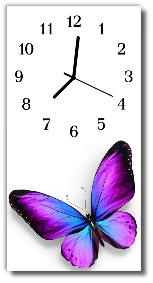 Sklenené hodiny vertikálne Zvieratá. farebné motýle 30x60 cm
