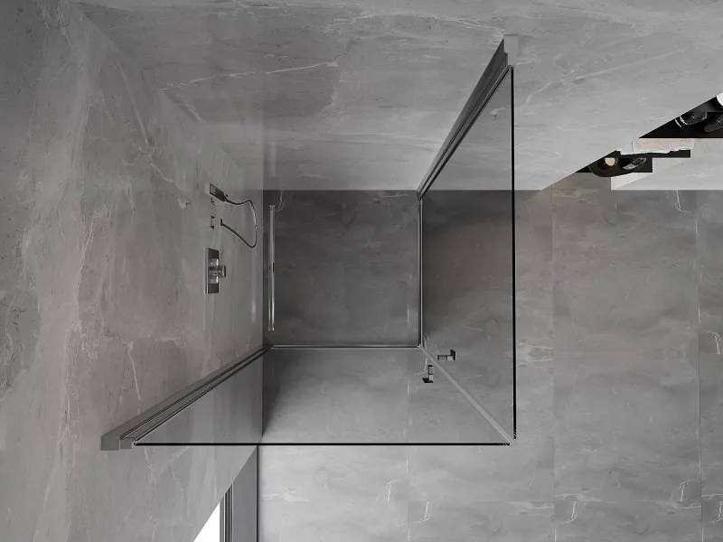 Mexen Mist-B Duo, 2-krídlový výklopný sprchový kút 90 x 90 cm, číre sklo, chrómový profil, 8A2-090-090-01-00