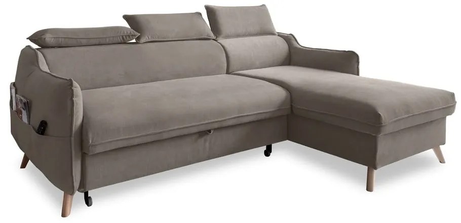 Svetlohnedá zamatová rozkladacia rohová pohovka (pravý roh) Sweet Harmony – Miuform