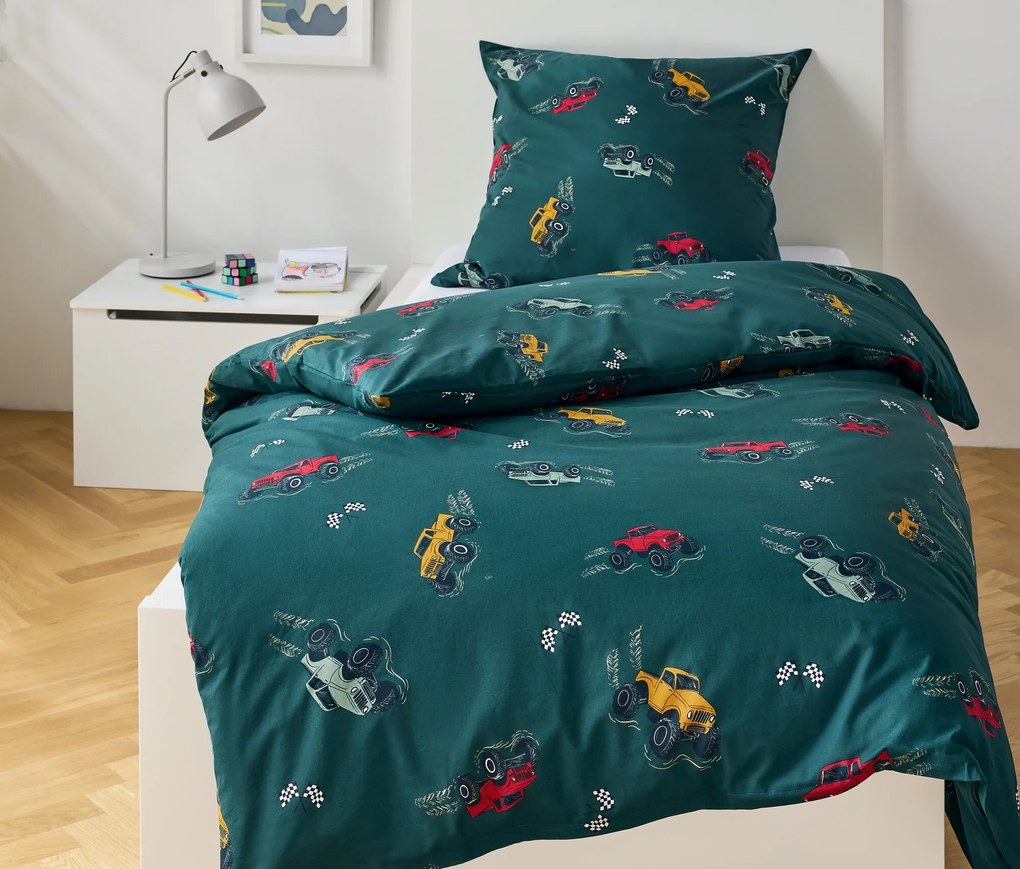 Detská posteľná bielizeň z renforcé, nákladiaky, štandardná veľkosť